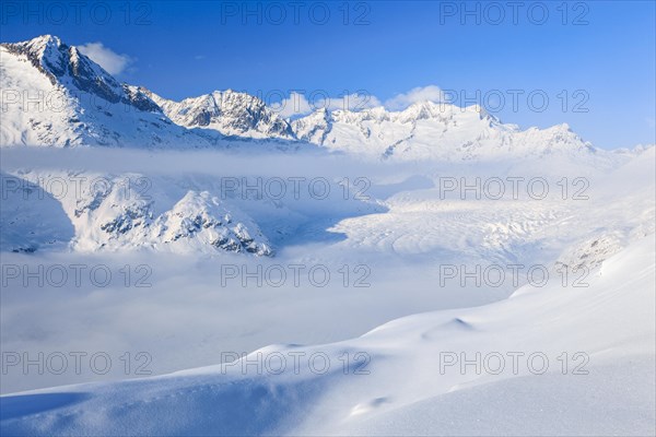 Wannenhoerner and Aletsch glacier in winter