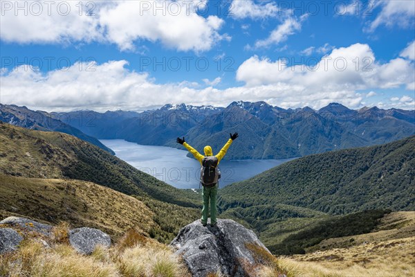 Hiker looks into the distance