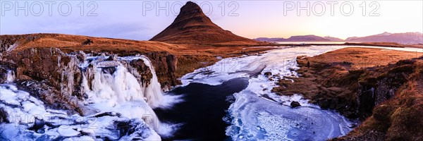 Morning atmosphere at Kirkjufell with waterfall Kirkjufellsfoss