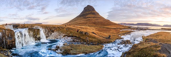 Morning atmosphere at Kirkjufell with waterfall Kirkjufellsfoss