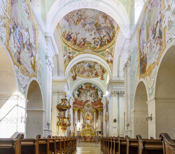 View to the altar and fresco cycle on the life of Mary Work of the baroque painter Johann Wenzel Bergl 1719-1789