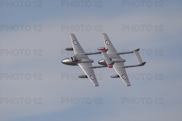 De Havilland Vampire two aircraft in flight in Royal Norwegian air force markings