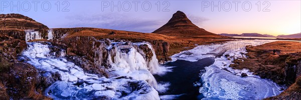 Morning atmosphere at Kirkjufell with waterfall Kirkjufellsfoss