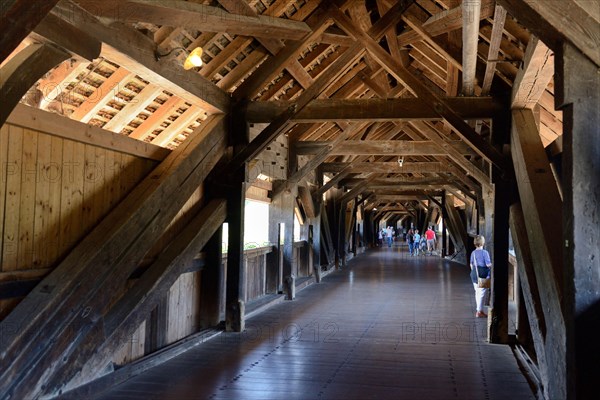 Covered wooden bridge over the Rhine