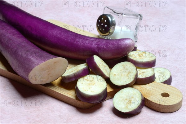 Japanese eggplants with salt shaker