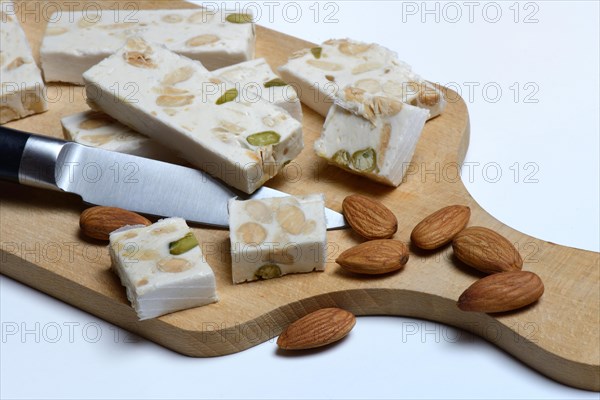 Nougat de Montelimar with knife