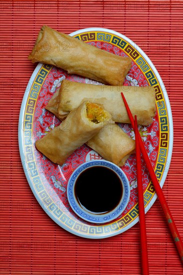 Spring rolls with soy sauce