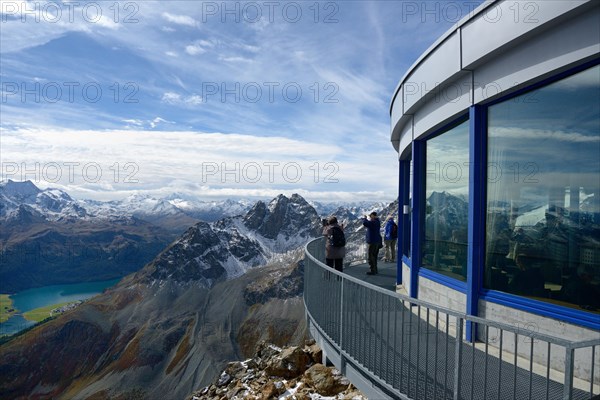 Piz Nair viewing platform with Lake Silvaplana