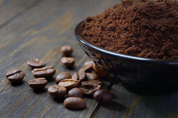 Coffee beans and coffee powder in shell