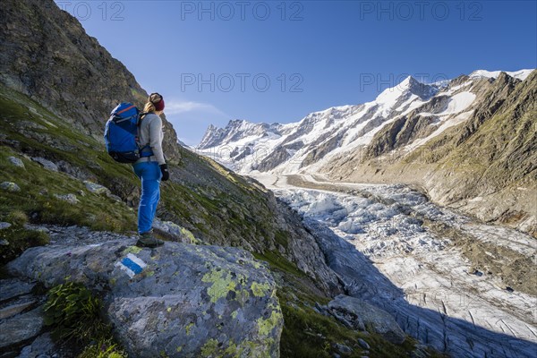 Mountaineer standing in front of glacier