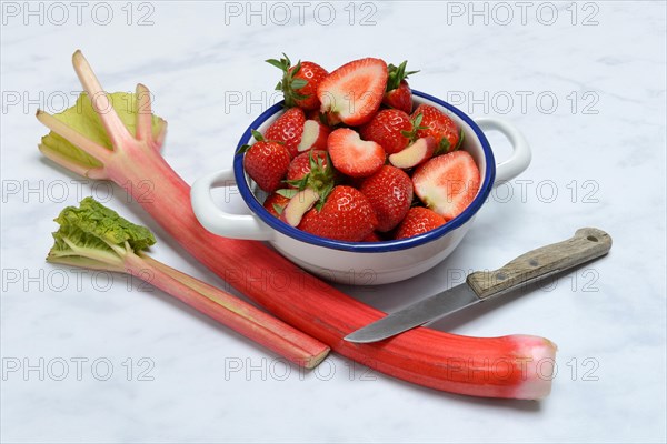 Strawberries in skin and rhubarb