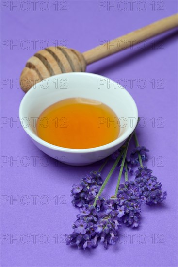 Lavender honey and lavender flowers