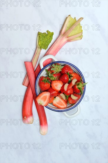 Strawberries in skin and rhubarb