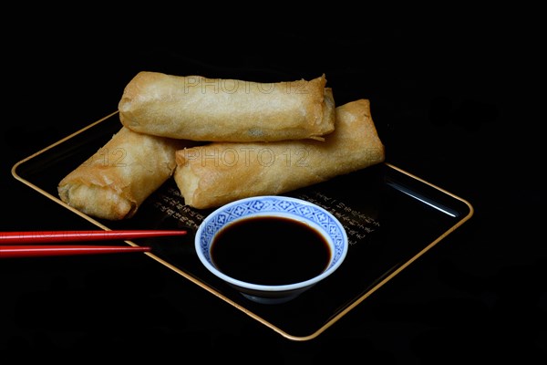 Spring rolls with soy sauce