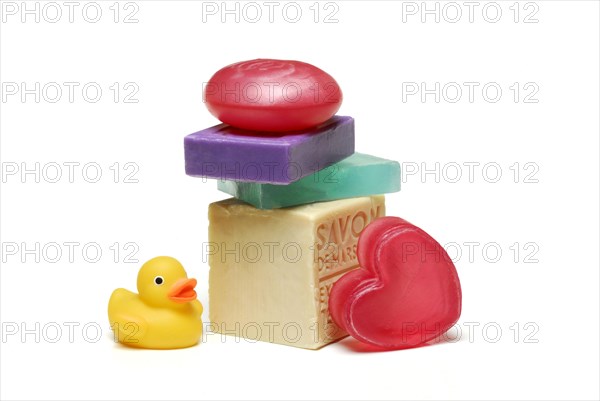 Various soaps with rubber duck