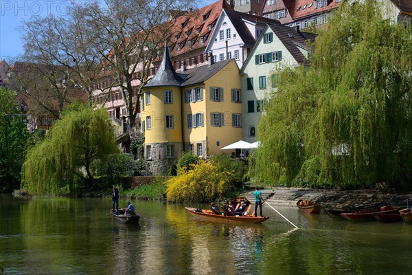 Old town of Tuebingen with Hoelderlin Tower on the Neckar