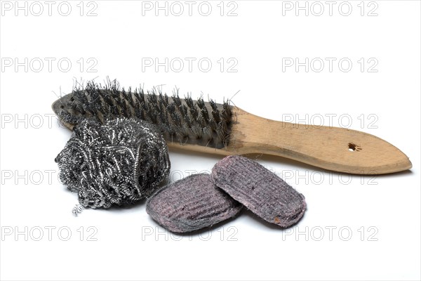 Steel brush and steel chips and steel wool