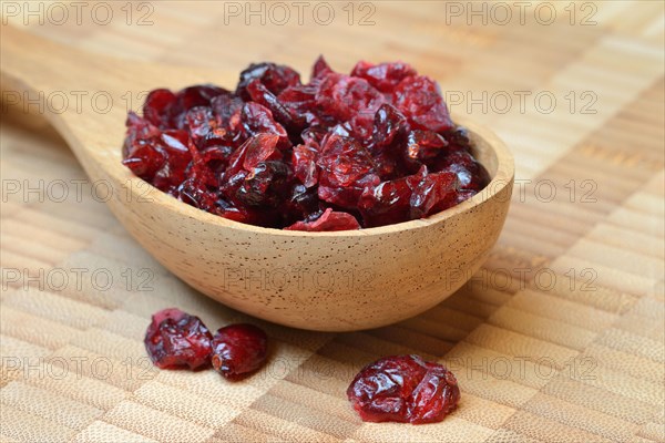 Dried cranberriesin wooden ladle