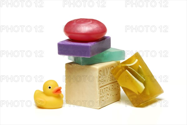 Various soaps with rubber duck