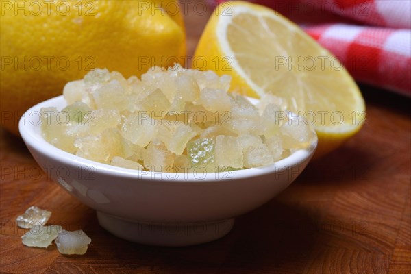 Candied lemon peel cubes in peel