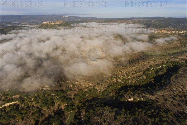 Monteleone Rocca Doria and Sardinian cultural landscape in the morning mist