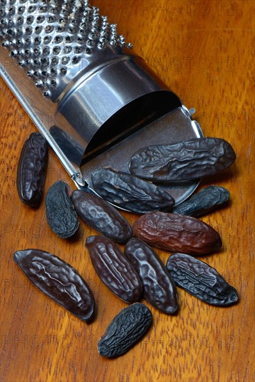 Tonka beans with nutmeg grater