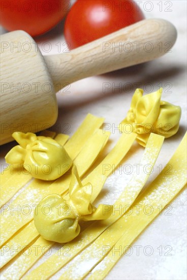 Tagliatelle and filled dough pearls