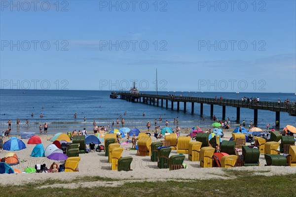 Beach chairs and pier