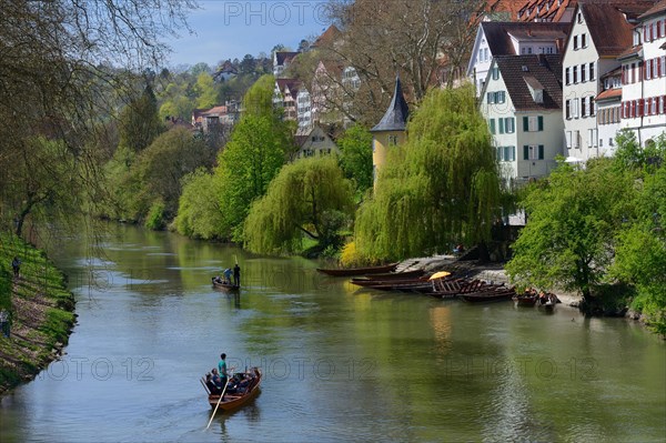 Old town of Tuebingen with Hoelderlin Tower on the Neckar