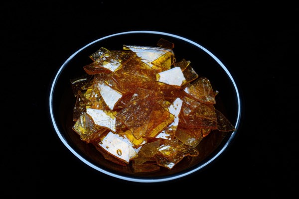 Shellac flakes in bowl