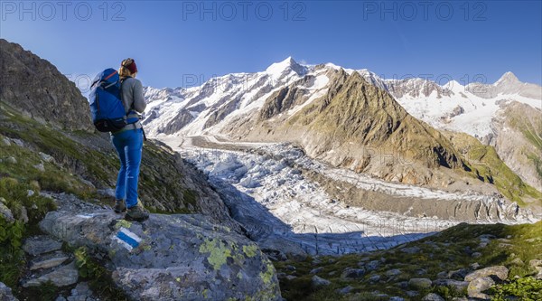 Mountaineer standing in front of glacier