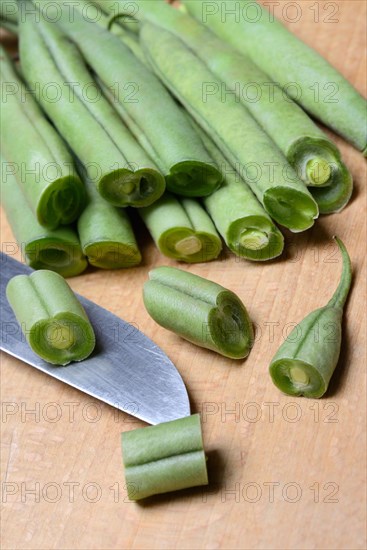 Runner beans with knife