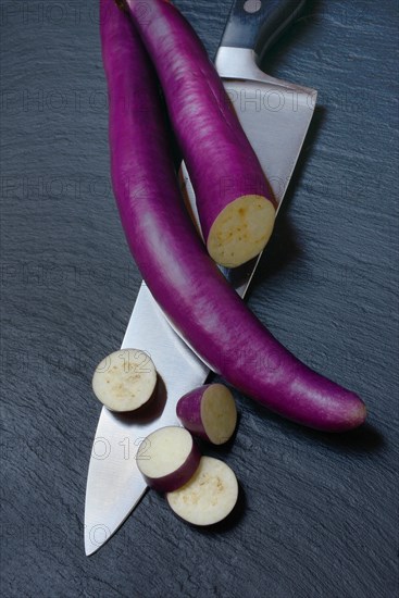 Japanese eggplant with knife