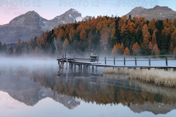 Morning atmosphere at Lake Staz near St. Moritz