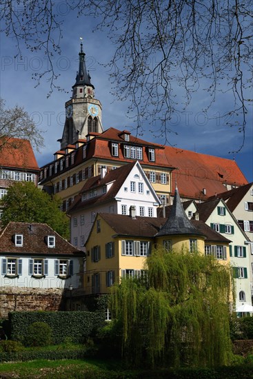 Old town of Tuebingen with collegiate church and Hoelderlin tower