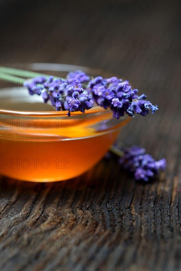 Lavender honey and lavender flowers