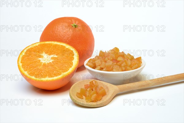 Candied orange peel cubes with orange