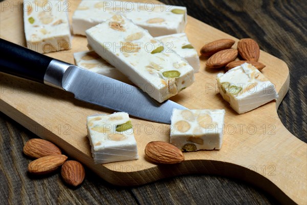 Nougat de Montelimar with knife