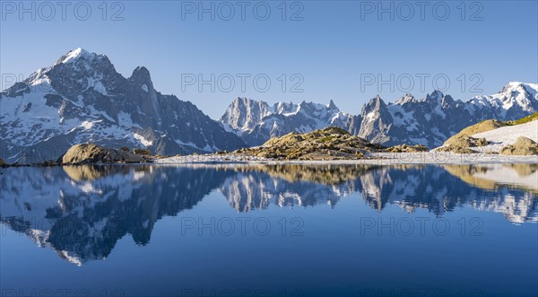 Mountain panorama with water reflection in Lac Blanc