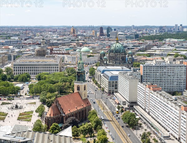 View of St. Marienkirche and Berlin Cathedral with federal highway