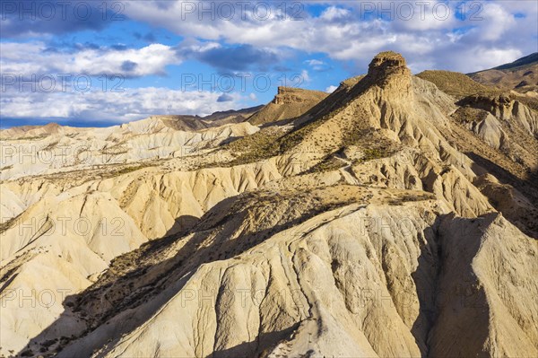 Bare ridges of eroded sandstone in the Tabernas Desert