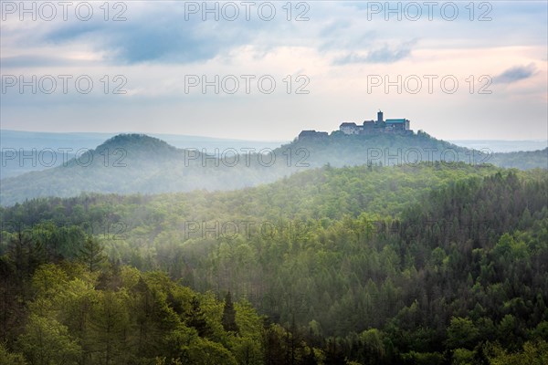 View from Rennsteig over the Thuringian Forest to Wartburg Castle