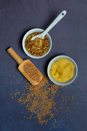 Grainy and fine mustard in bowls
