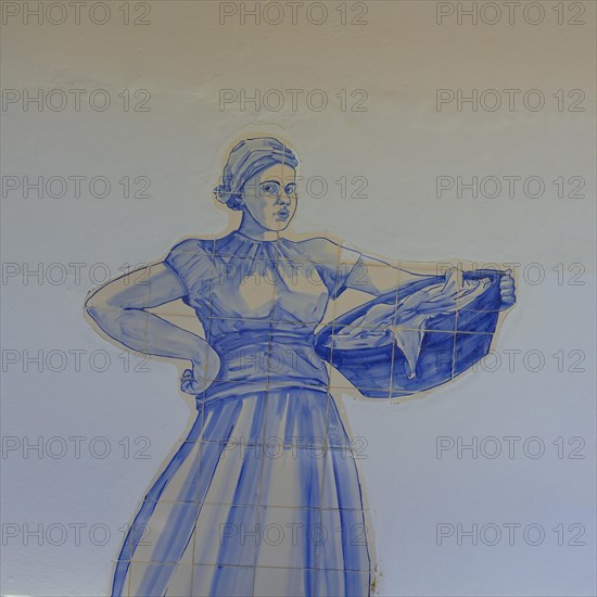 Azulejos representing a washerwoman in a former public wash house