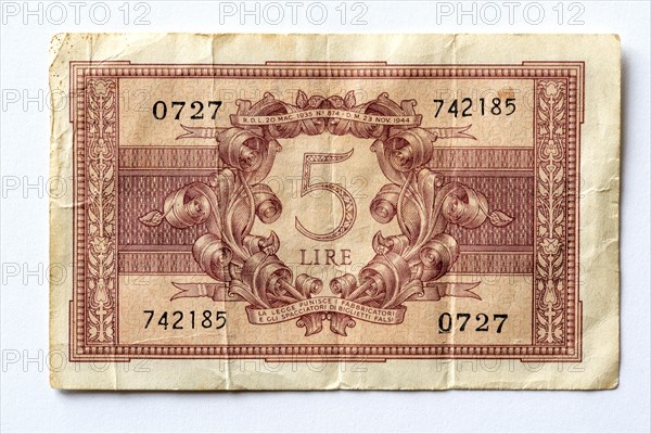 Banknote for Five Italian Lire