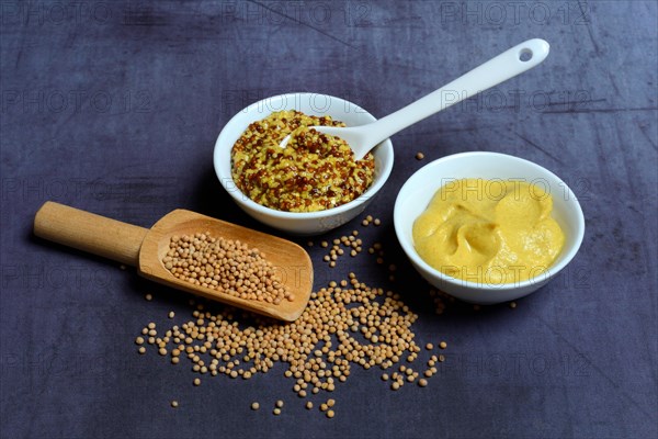 Grainy and fine mustard in bowls