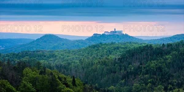 View from the Rennsteig over the Thuringian Forest to Wartburg Castle