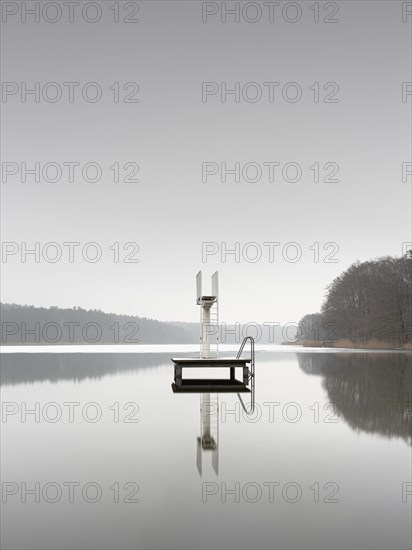 Large Warthesee with diving tower in the water near Warthe