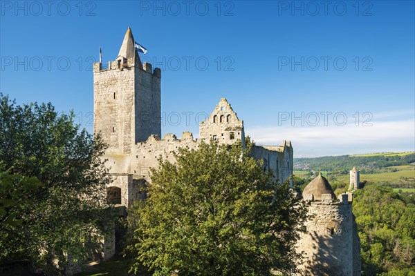 Rudelsburg and Saaleck castle ruins in the Saale valley near Bad Koesen