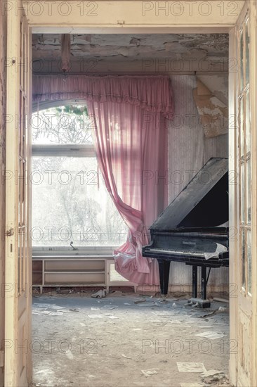 Living room with grand piano